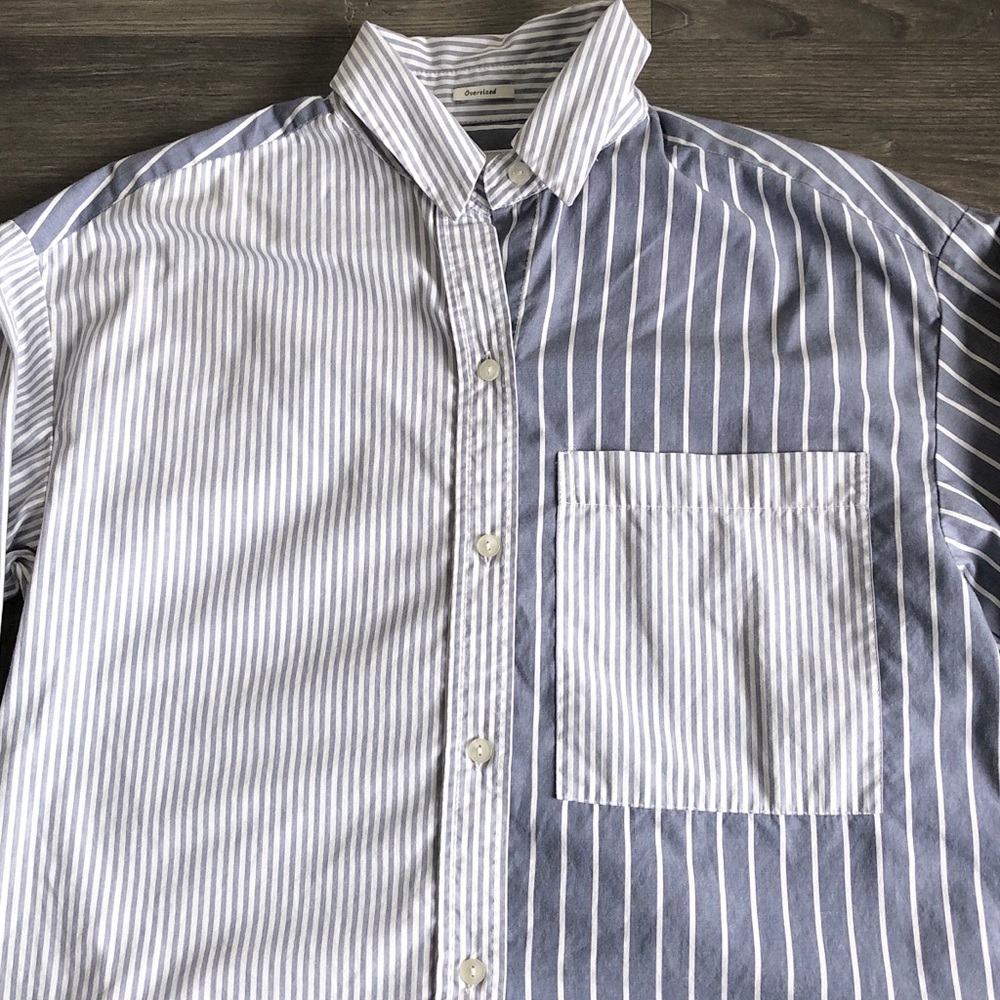 New Abercrombie and Fitch Womens Oversized Poplin Colorblock Shirt Stripe - Picture 4 of 15